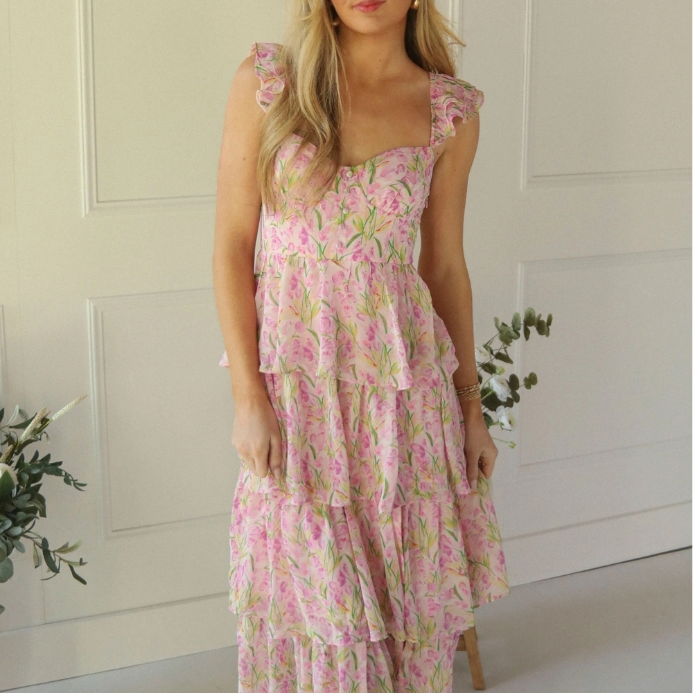 Astr Pink Floral Maxi Dress